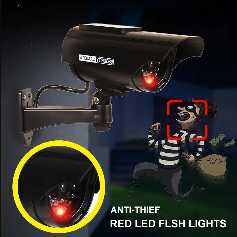 1PC Solar Powered Dummy Fake Security Camera Bullet Security Simulated Surveillance System,No Wiring Required, Red LED Lights