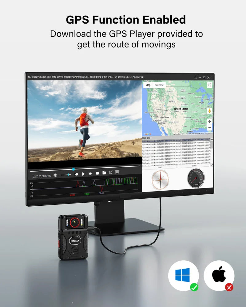 BOBLOV M7 Pro 4K GPS Body Mounted Camera 128GB Video Recorder 180° Rotate Camera 4000mAh Battery 15 Hours Recording GPS Bodycam