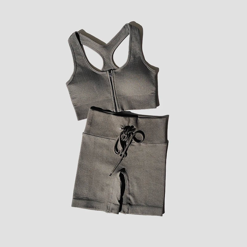 Seamless Women Yoga Set Workout Sportswear Gym Clothing Zipper Long Sleeve High Waist Leggings Fitness Bra Athletic Sports Suits