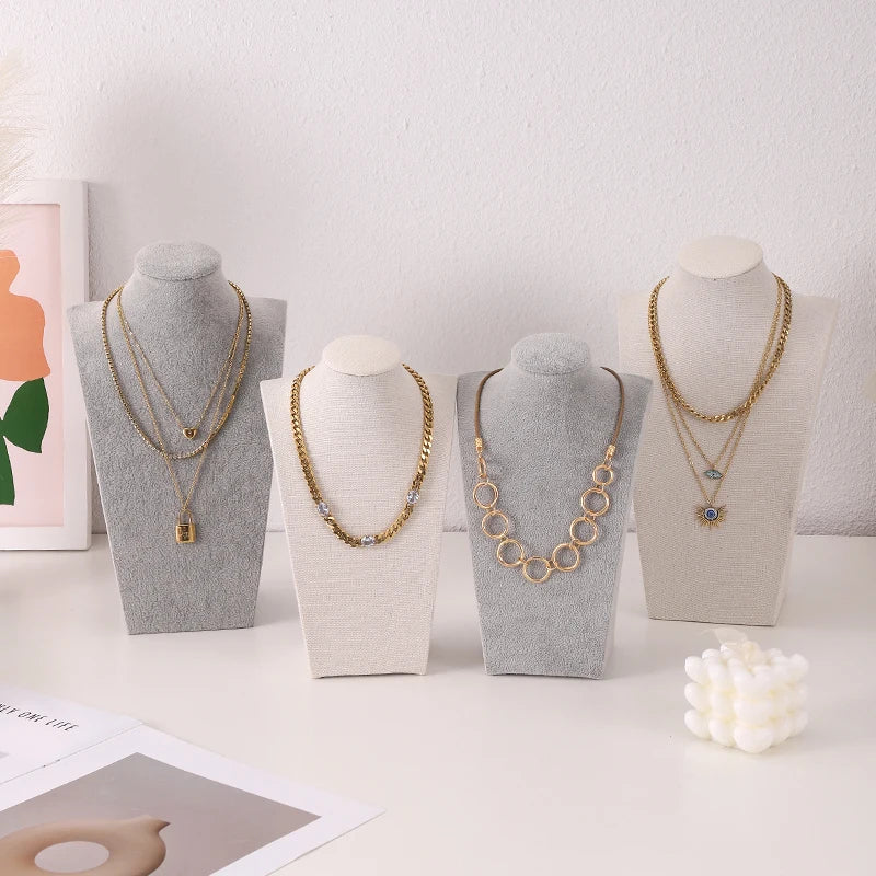 Mannequin Linen Velvet Necklace Pendant Chain Jewelry Bust Neck Display Stand Holder Mannequin  Necklace Pendant Window Display