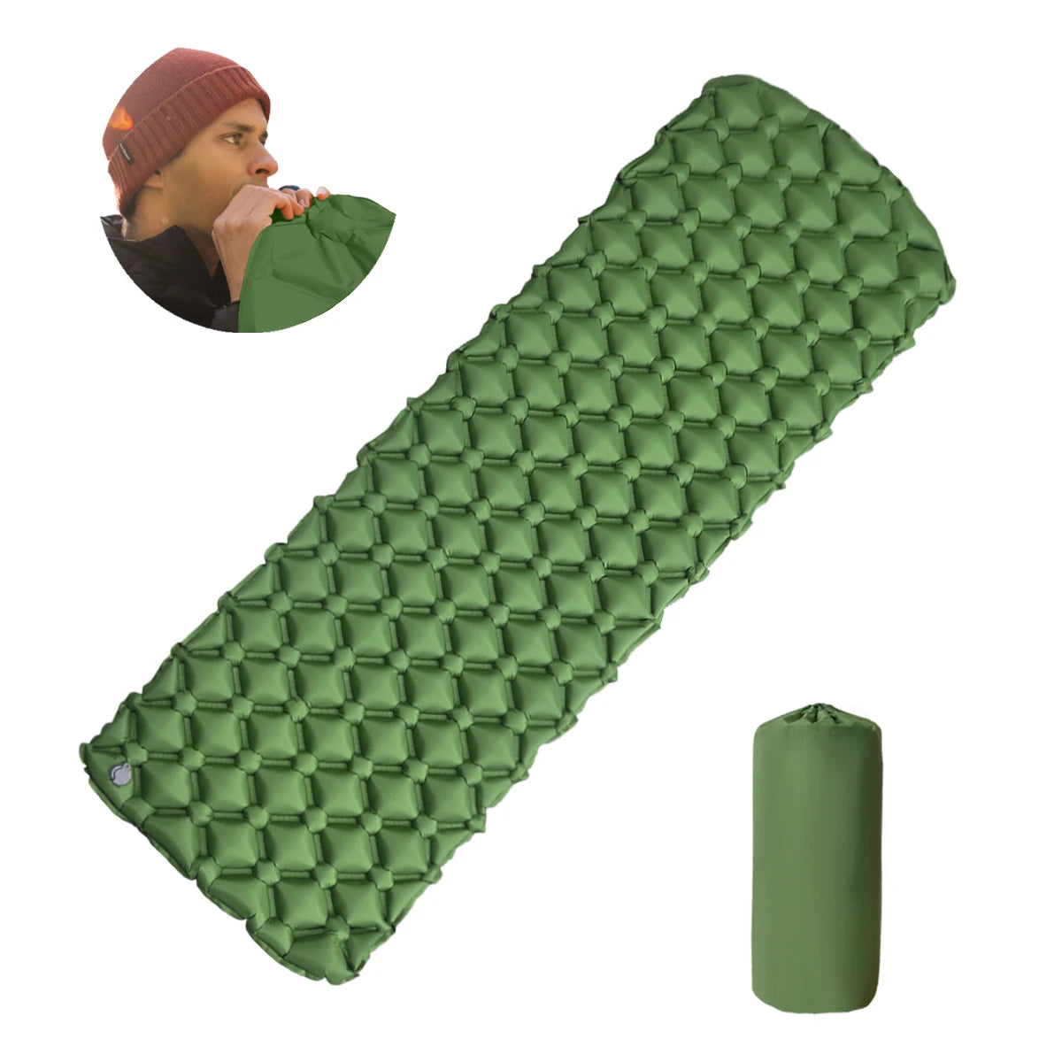 Outdoor Camping Sleeping Pad Folding Sleep Mat Beach Inflat Mattress with Pillows Ultralight Air Mat Travel Hiking New