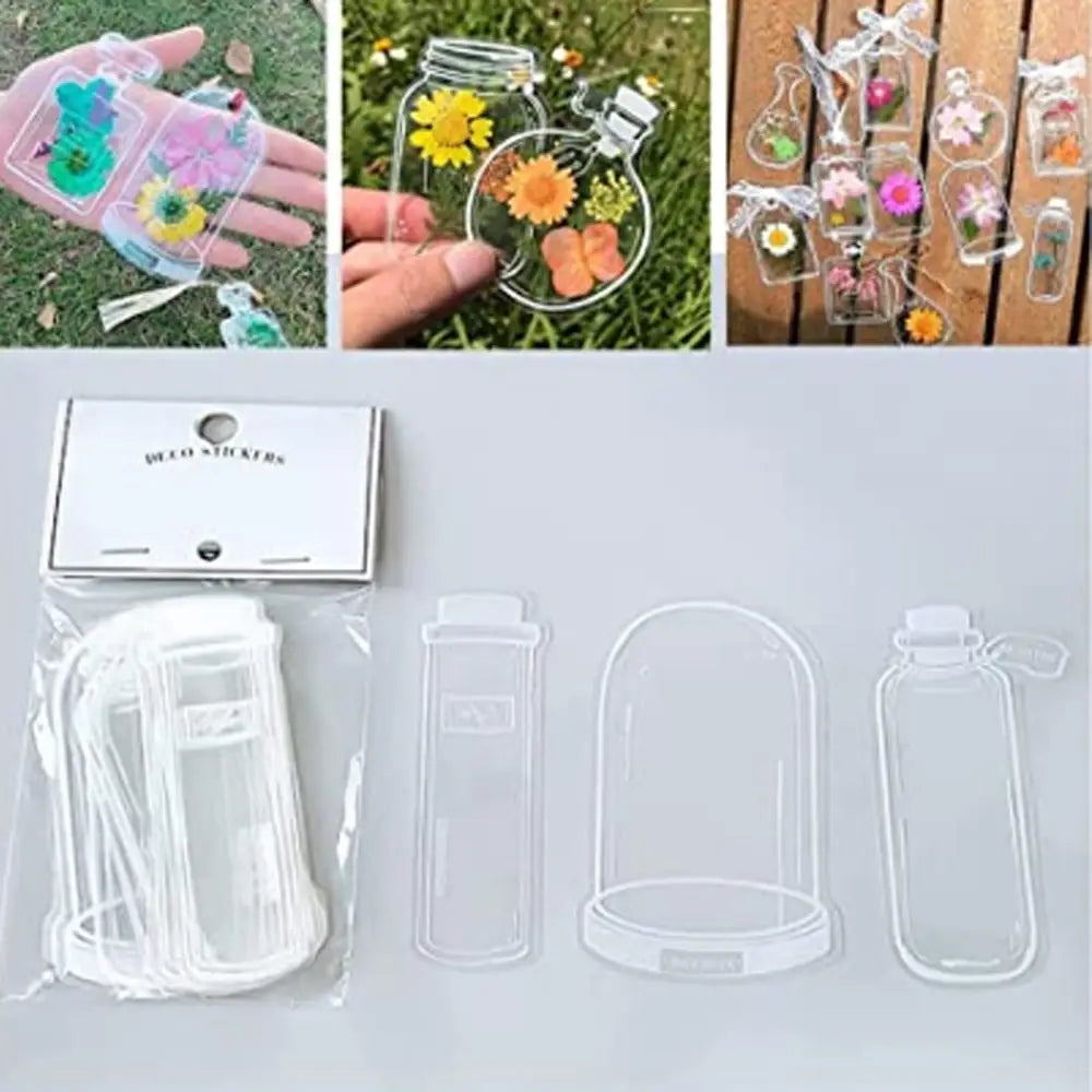 30Pcs Transparent Dried Flower Bookmarks Herbarium Bookmarks Flower Page Clips Reading Mark Glassware Shape Bookmarks Stickers