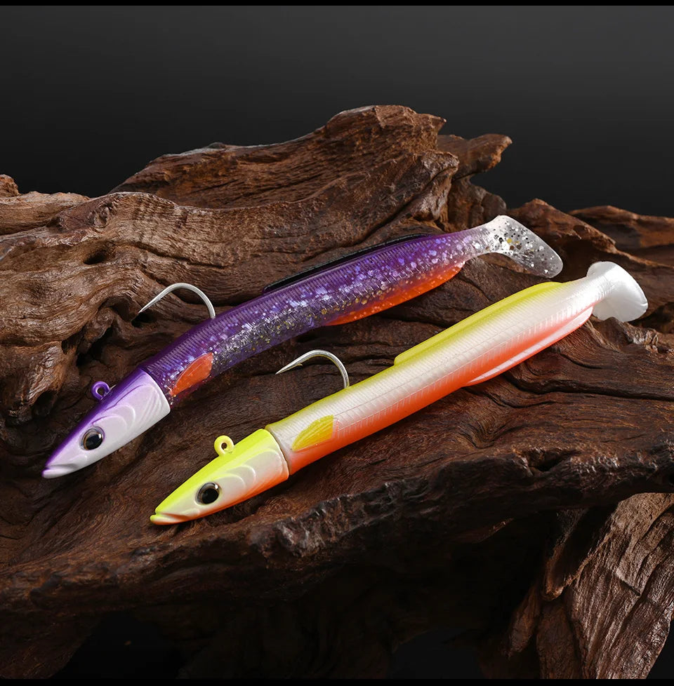 BLUX Happy Sandeel 11cm 17g Soft Live Eel Fishing Lure Paddle Tail Jig Head Hook Vinyls Vibration Artificial Bait Saltwater Gear