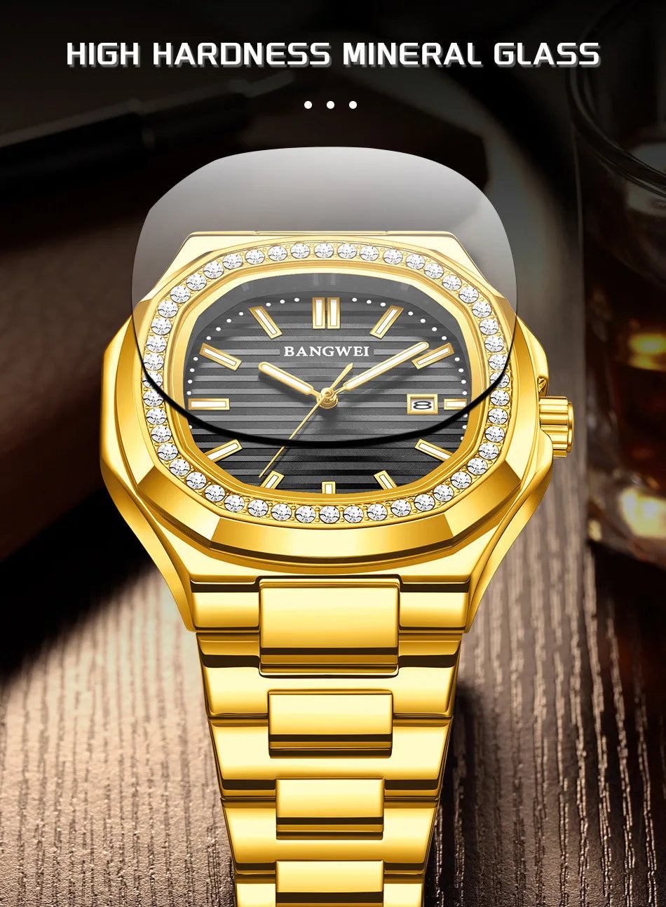 BANGWEI New Luxury Men's Business Watches Quartz Wristwatch Man Outdoor Sports Square Fashion Military Waterproof Watch For Men