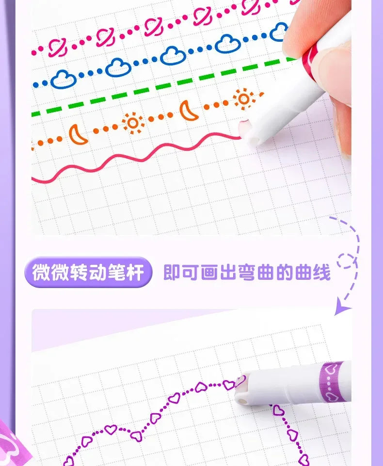 24/3 PCS Kawaii Flowers Line Shaped Highlighter Pens Roller Tip Curve Liner Marker for Writing Journaling Drawing Stationery