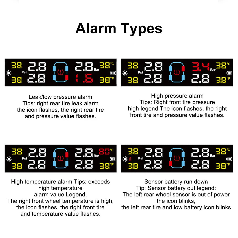 Tire Pressure Monitoring System Temperature Warning New C External Battery Version Sensors Solar TPMS Car Tyre Pressure Monitor