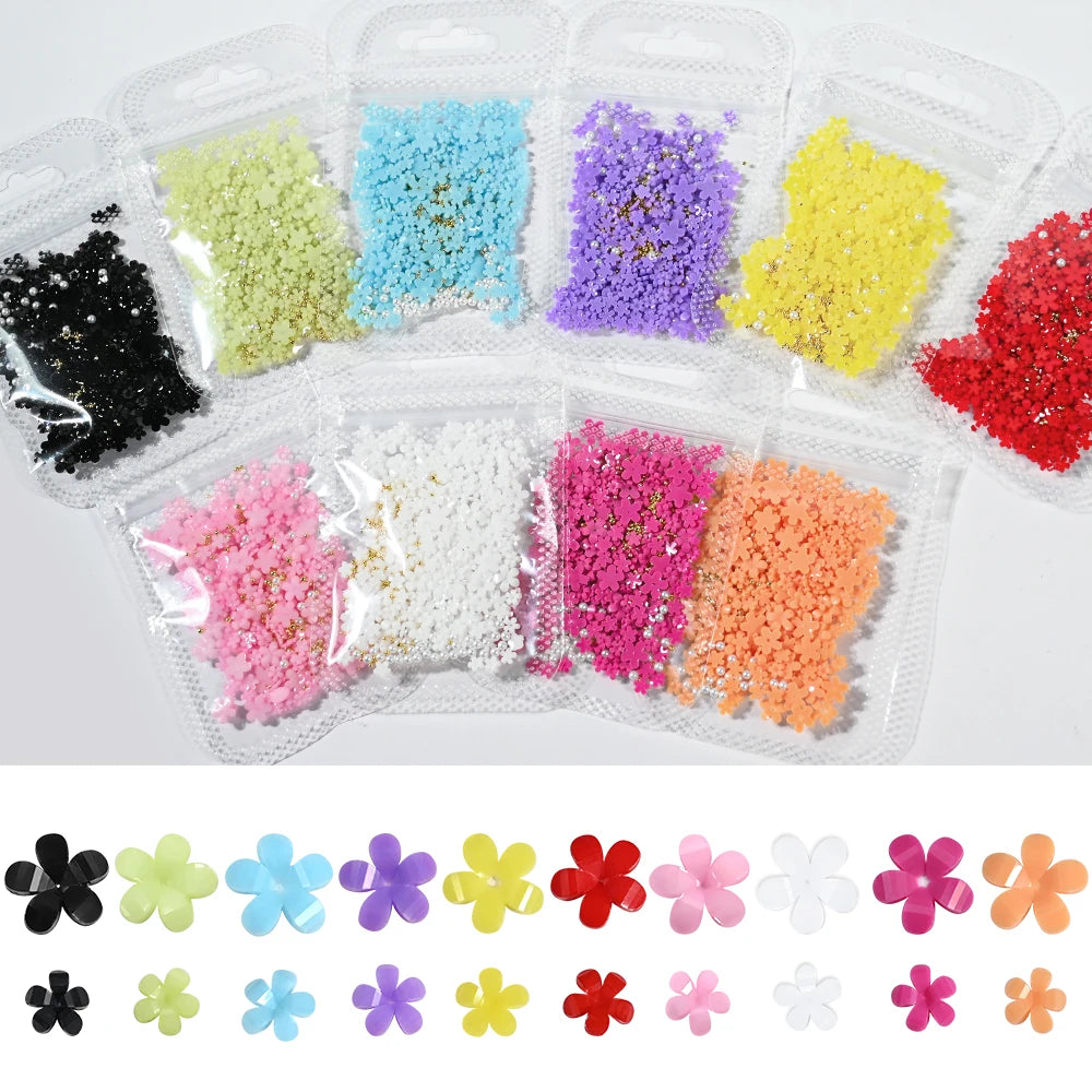 1box 3D Flower Bow Nail Art Decorations Kit Pink/White Acrylic Floral/Peal Beads Nail Charm with Wax Pen/Tweezer 4/6mm Nail Part