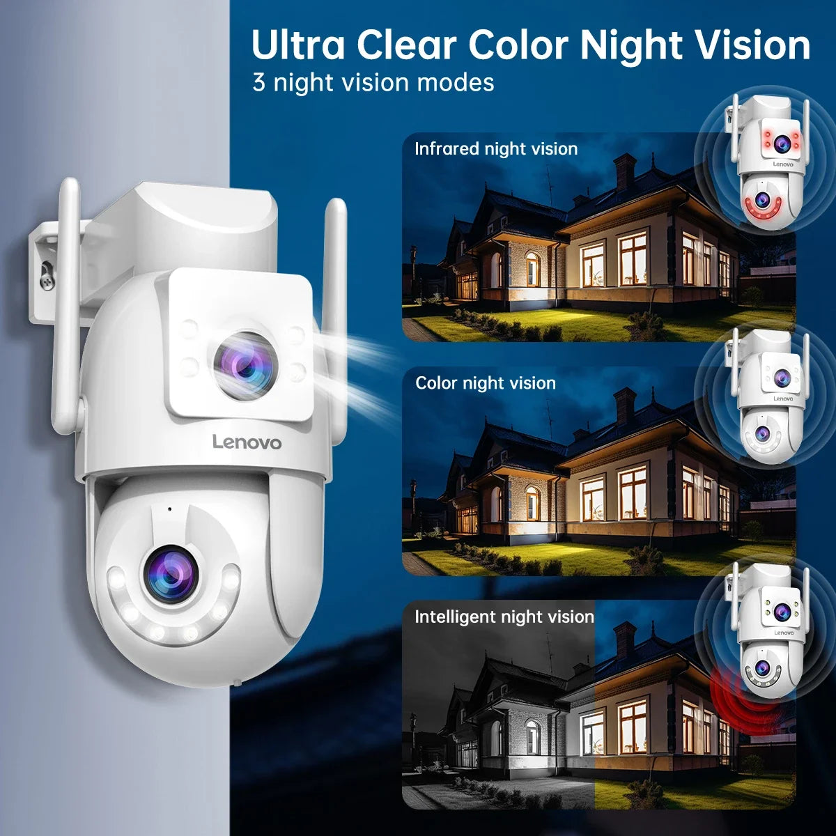 Lenovo 4MP HD Wifi PTZ Camera Outdoor Dual Lens Dual Screen Auto Tracking Security IP Camera CCTV Audio Video Surveillance
