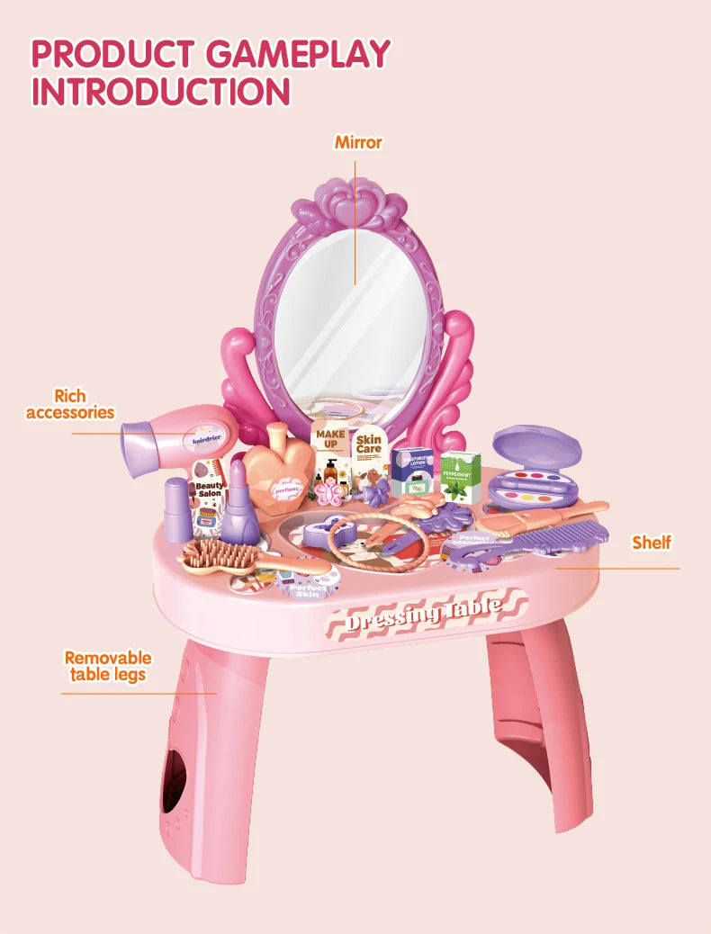 30pcs Kids Dressing Table Toy Girl Simulation Home Makeup and Makeup Jewelry Box Pretend Play Toys for Children Birthday Gift