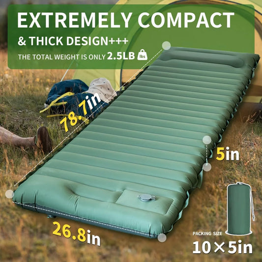 Ultralight Extra Thick 4Inch Camping Sleeping Pad with Built-In Pillow And Foot Pump Inflatable Sleeping Mat for Outdoor Camping