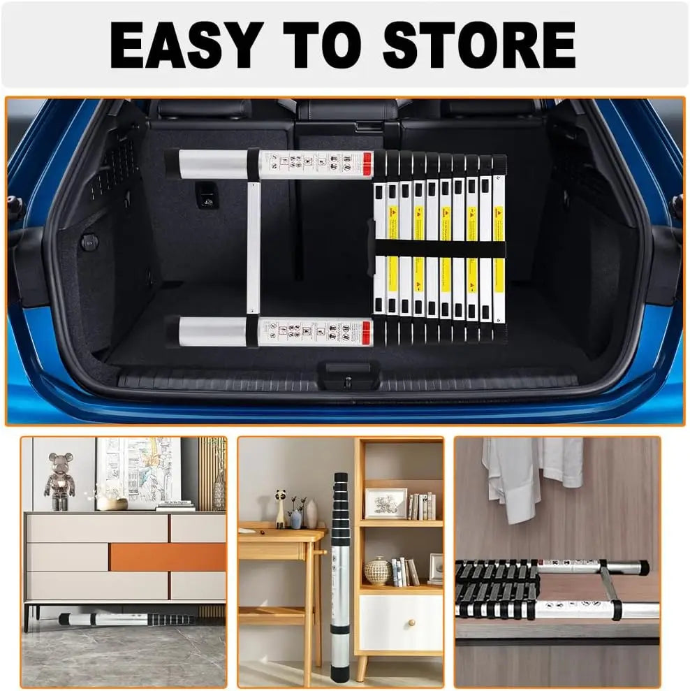 DayPlus Telescopic Ladder 6.2M/20.3FT W/Detachable Hooks&Extendable Steps,Folding Tall Loft CollapsibleLadder with Non-Slip Feet