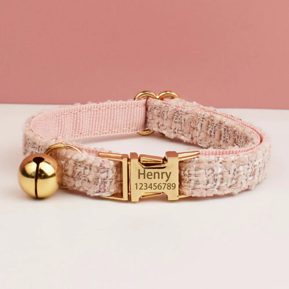 Personalized Metal Hardware Cat Collar And Leash Set with Bell Engraving ID Tag for Kittens Pet Accessories