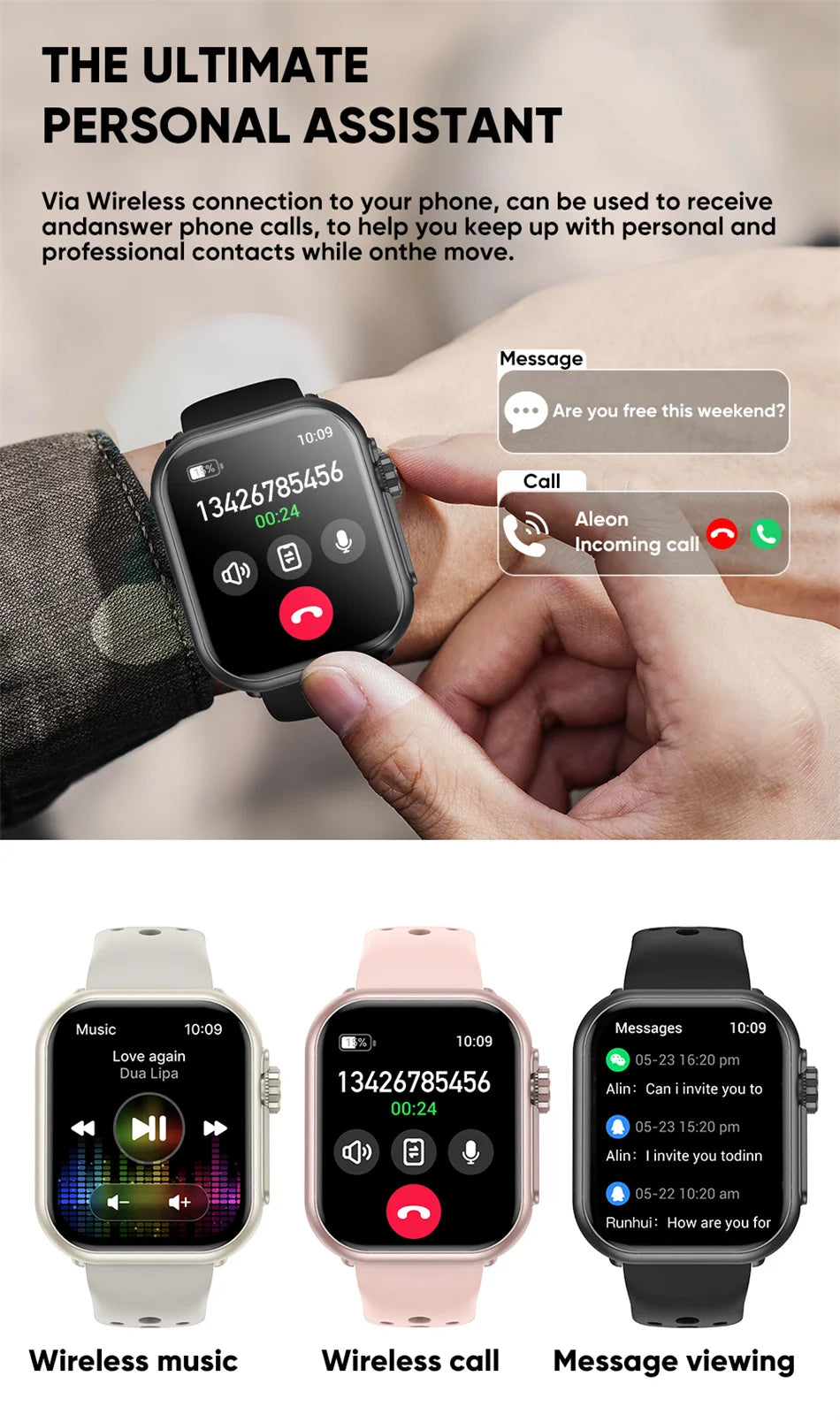 Watch Ultra K62 Men Women 1000mAh AMOLED 100+Sport Heart Rate HD Bluetooth Call GPS Track Waterproof Smart Watch For iOS Android