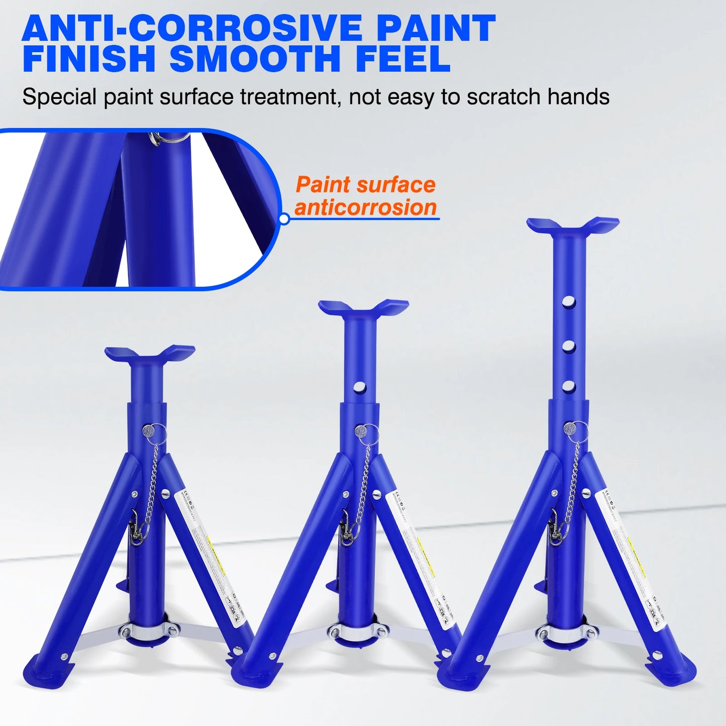 Pack-2 Heavy Duty Axle Jack Stands 3 Tonne Load Capacity, 4 Stages Height Adjustment 305mm to 415mm for Car Lifting Repair