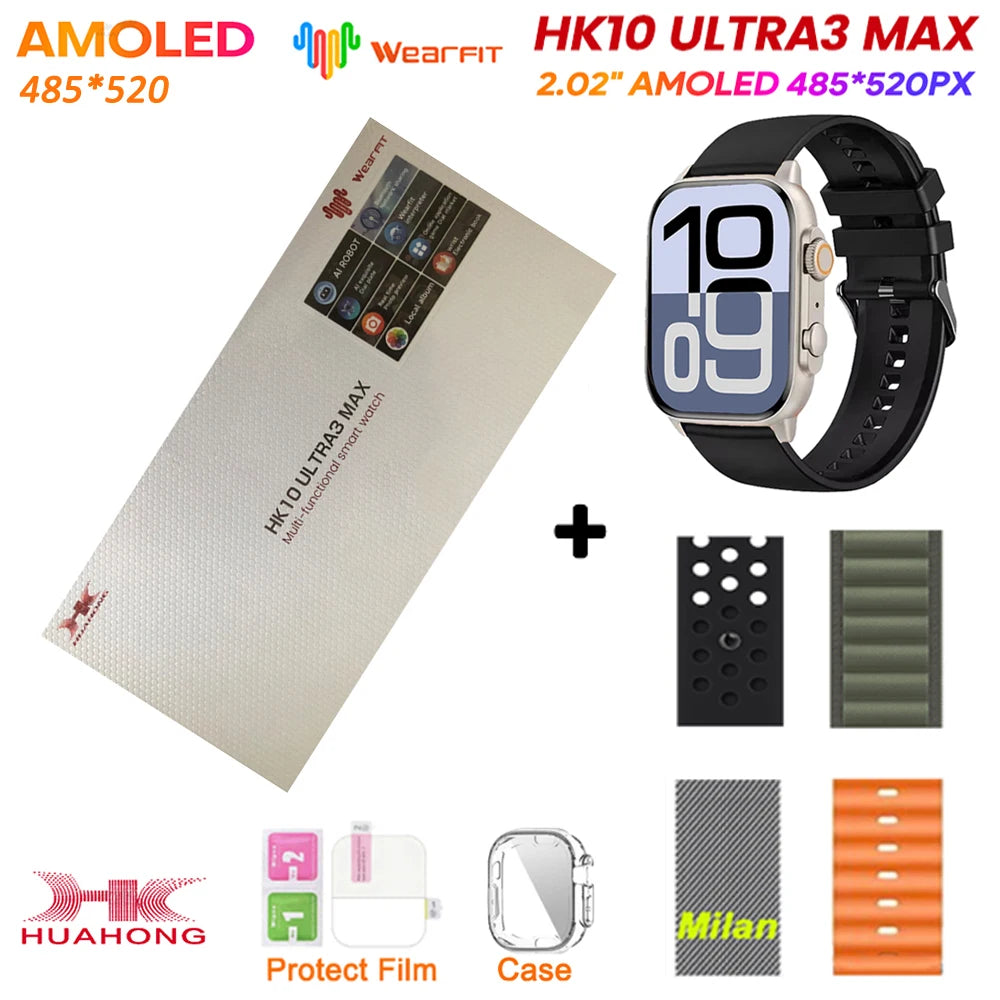 Original HK10 Ultra 3 MAX SmartWatch 2025 For Man Women 49mm HD AMOLED 4GB ROM AI ROBOT NFC GPS Smart Band Watch For IOS Android