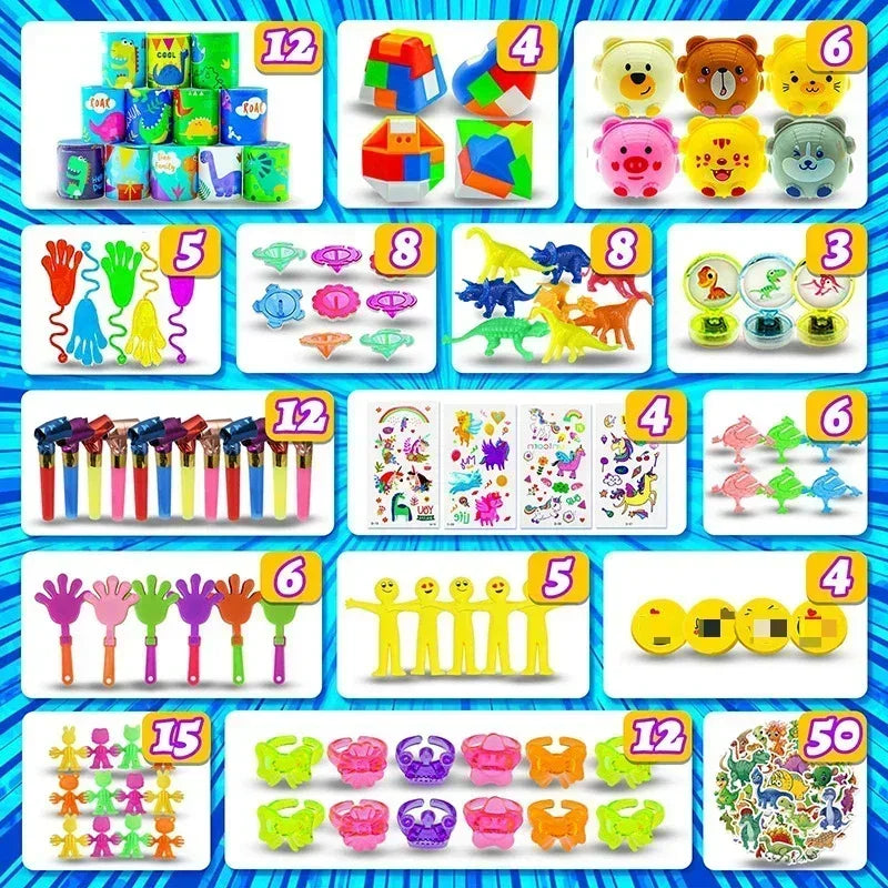 120/206Pcs Kids Birthday Pinata Toys Snap Bracelets Push Bubble Fidget Toys Carnival Prize Pinata Filler Bulk Toys Kids Gifts