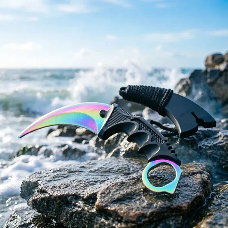 Unsharpened Safety Karambit Gift Knife Toy No Sharp Blade Cosplay Prop Plastic Training Knife for Role Play Game Collection