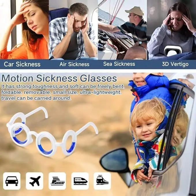 Anti Vertigo Glasses Motion Sickness Glasses,Relieve Carsickness Seasickness Glasses,No Lens Liquid Glasses for Adults or Kids