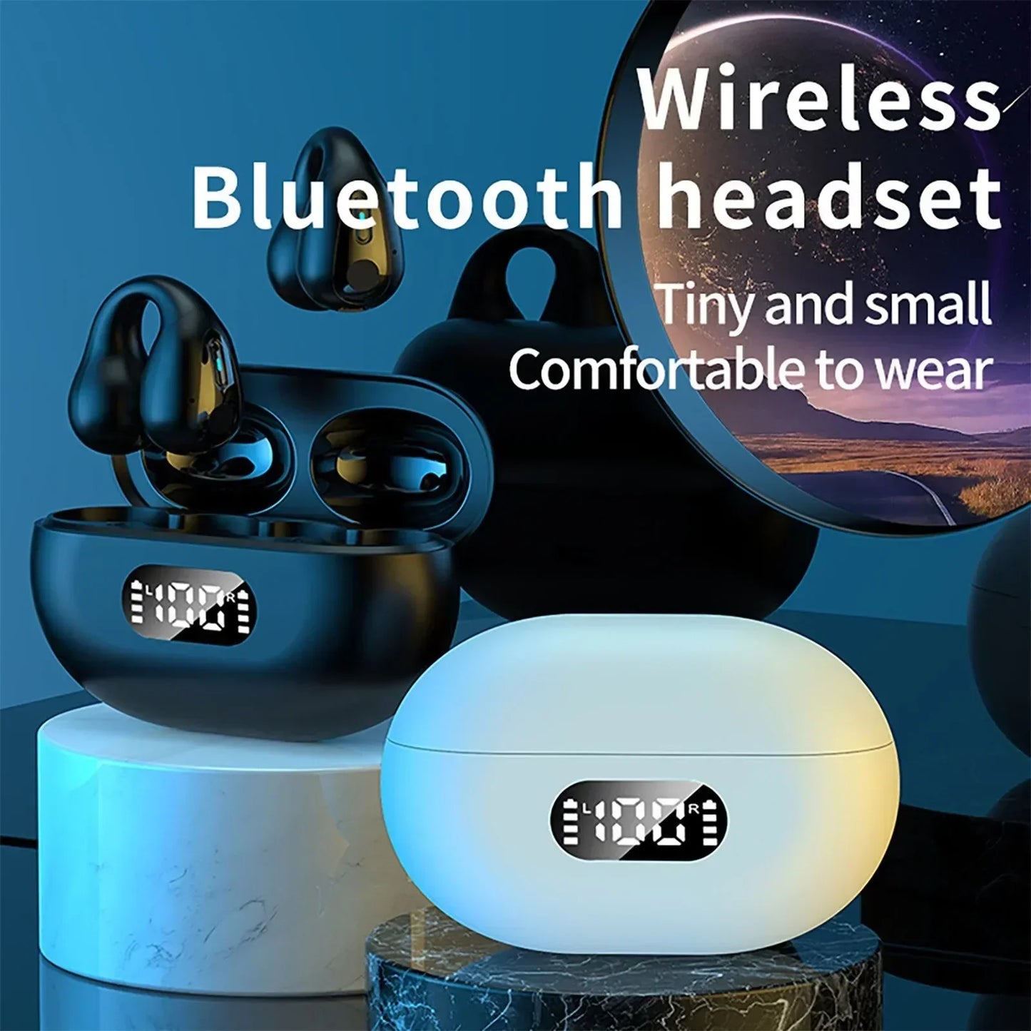 New Wireless Headphones Bluetooth 5.3 Bone Conduction Earphones Earclip Design Touch Control Led Earbuds Sports Headsets
