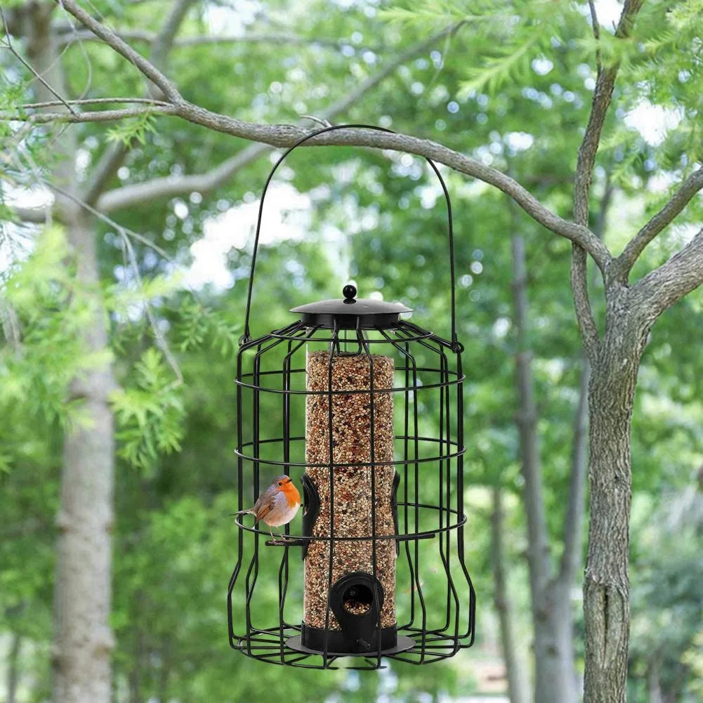 New Bird Deterrent Feeder Rust-Proof Hanging Bird Feeder Cage for Garden Backyard Squirrel-Proof Wild Bird Feeder Green