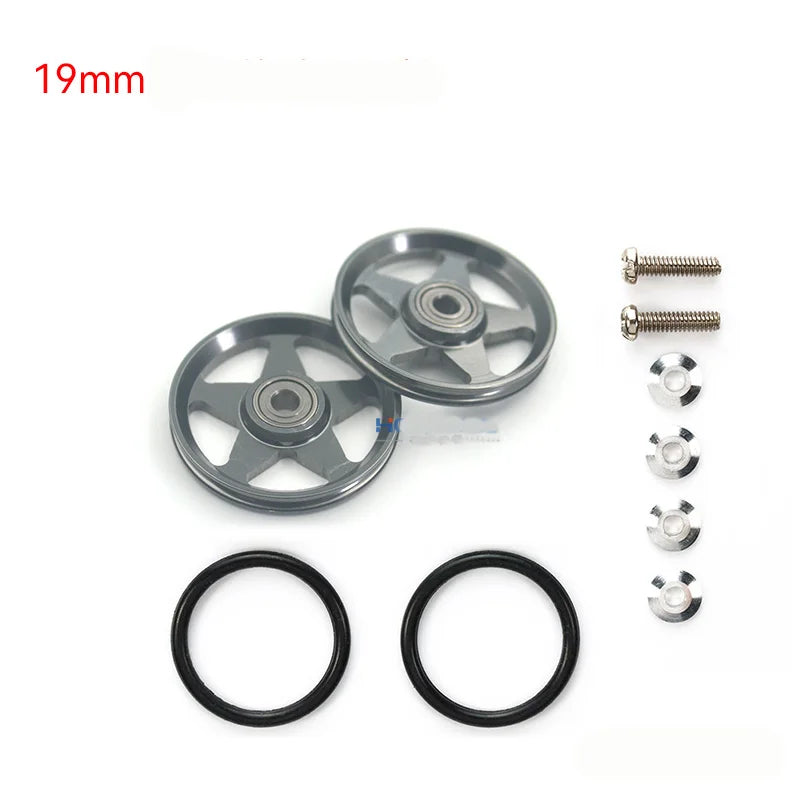2pcs 15418 13-12mm Aluminum Alloy Guide Rollers 15461/15426 2023Jcup 95160 19mm Roller With Rubber Ring Tamiya Mini 4WD Homemade