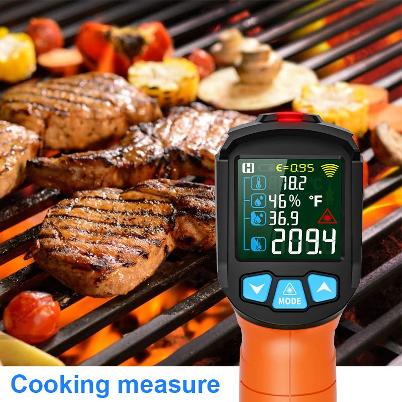 Digital Infrared Thermometer Non-contact Pyrometer Laser Temperature Meter Imager Hygrometer IR Termometro Color LCD Light Alarm