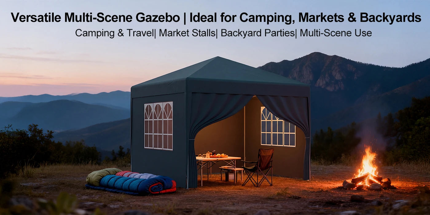 LOEFME 3x3M Pop Up Gazebo Waterproof Windproof Portable Outdoor Canopy Sun Shelter Removable 4 Sides Cloths Garden Camping Tent