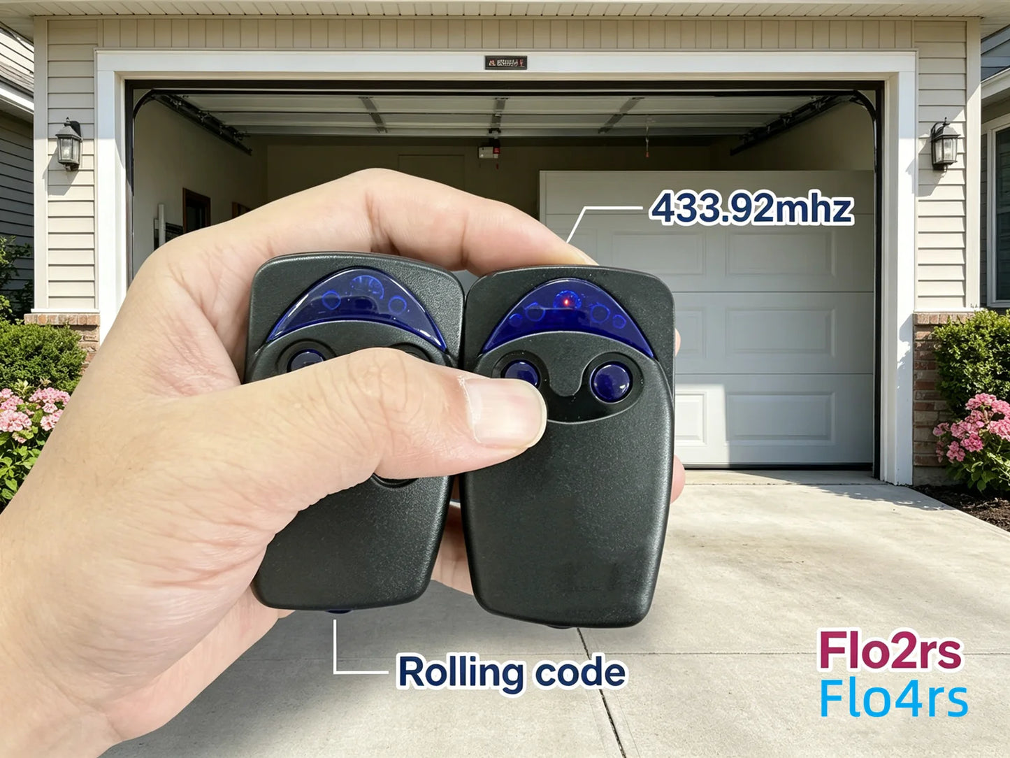 Flo2rs Flo4rs Garage Door Remote Control 433.92MHz Rolling Code FLORS FLO2RS FLO4RS
