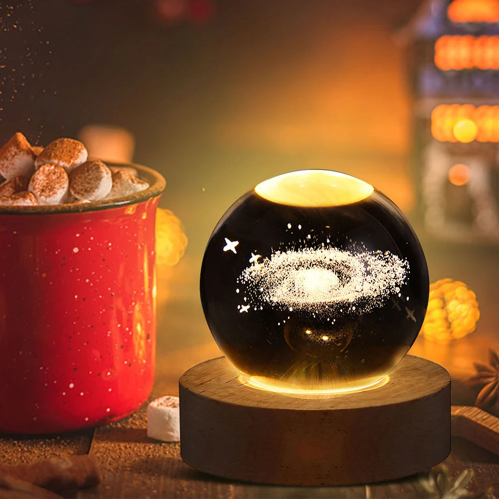 Crystal Ball Night Lights Glowing Planet Galaxy Astronaut 3D Moon Table Lamp USB Atmosphere Lamp Tabletop Decorations Kid Gifts