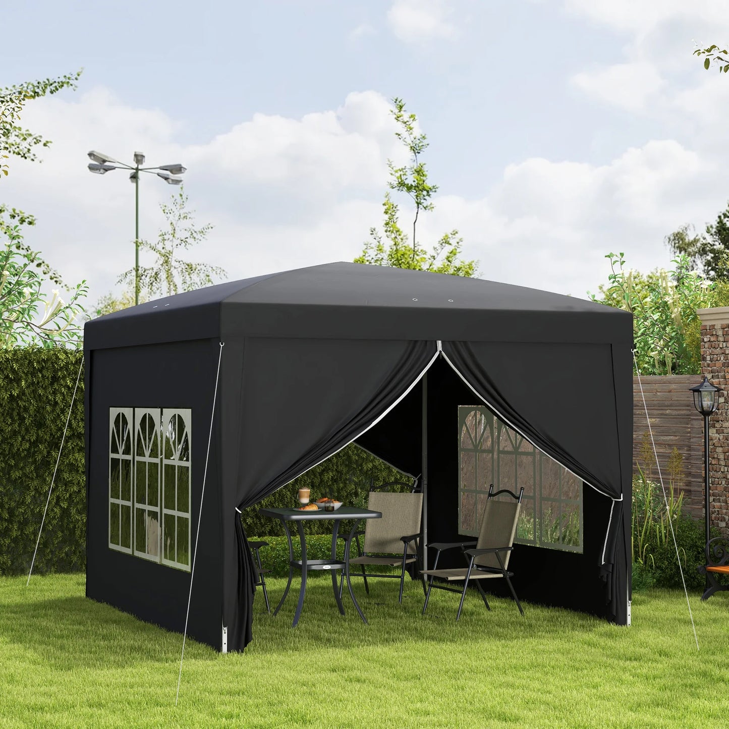 Outsunny 3 x 3(m) Pop Up Gazebo, Water and UV Resistant Party Tent Camping Canopy Marquee with  Carry Bag, Black