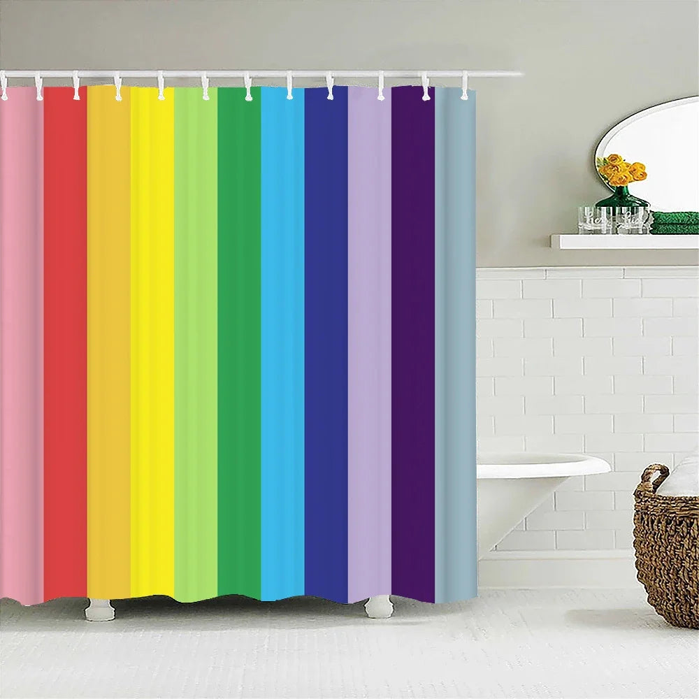 Colorful Stripes Shower Curtain Waterproof Polyester Fabric Geometry Bathroom Curtain 180 x 200cm with Hooks Shower Curtain