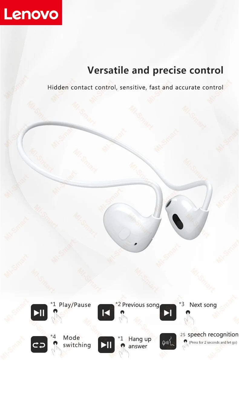 Lenovo Bone Conduction Earphones Bluetooth 5.3 Sports Wireless Headphones Ear Hook Waterproof Headset for Running Driving