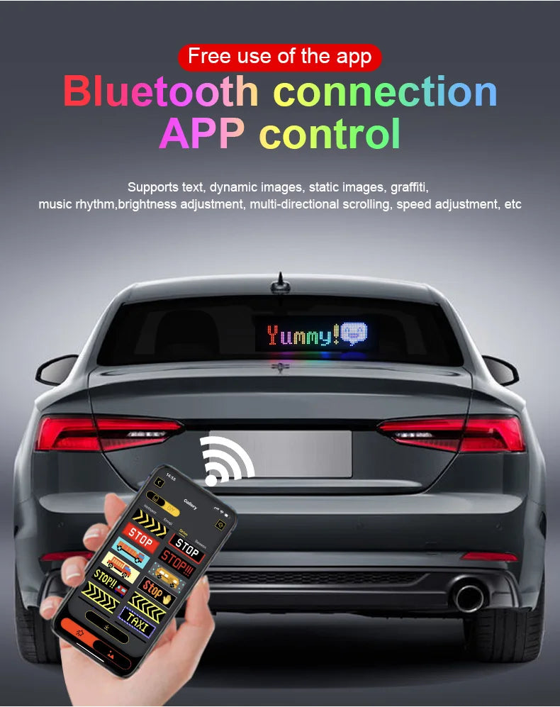Car Scrolling Advertising Display Programmabl USB APP Control Customizable DIY Bluetooth RGB LED Sign Text Pattern Animation 5V
