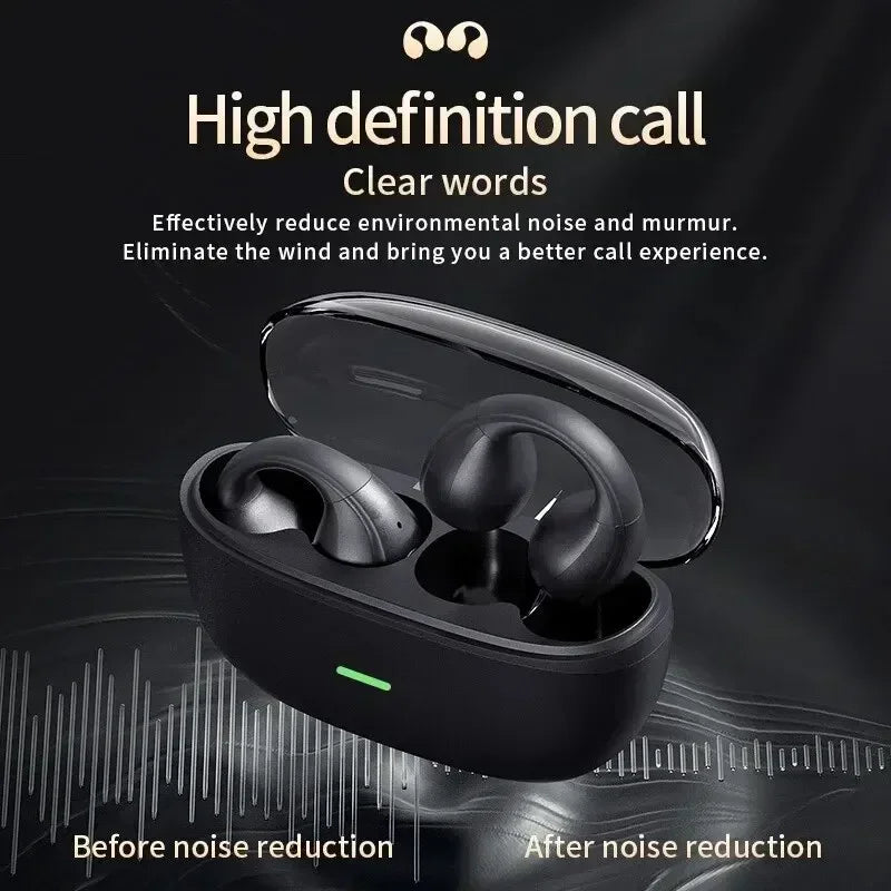 TWS Bluetooth Wireless Headphones Clip Ear Music Noise Canceling Headset HD Call Sports Gaming Earphones for all smartphones