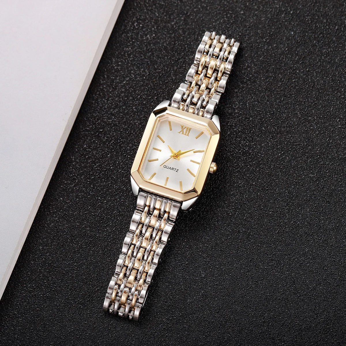 Fashion Mix Gold Women Quartz Watch Ladies Rectangle Roma Dial Wristwatch Reloj Mujer Girls Clock Gift (Without Box)