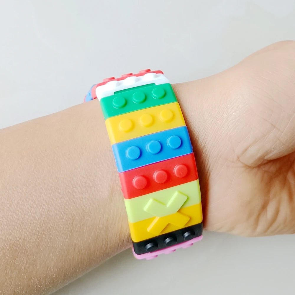 Fashion Students Mens Women Colourful SHHORS Building Blocks Plastic Waterproof Sport Digital Electronic Multifunctional Watches