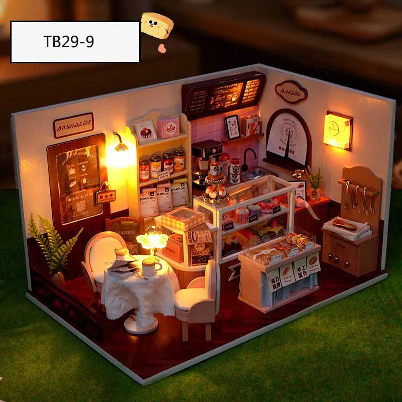 DIY Doll House Wooden Miniature Kit with Furniture Set Handmade Model Assembly Toy Case for Birthday Gifts
