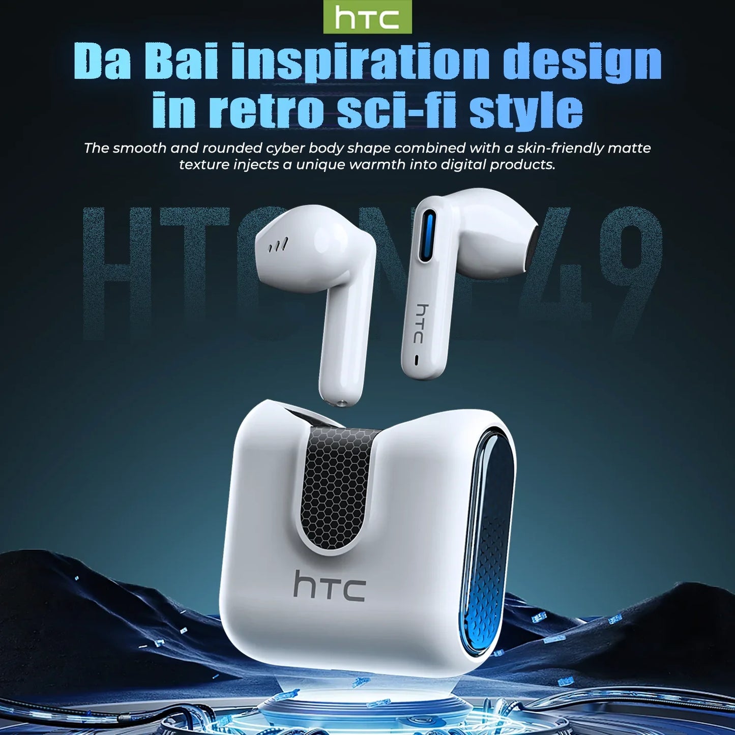 HTC NE49 Earphones Bluetooth V6.0 Noise Reduction TWS Sports Wireless Headphones with Mic Long life