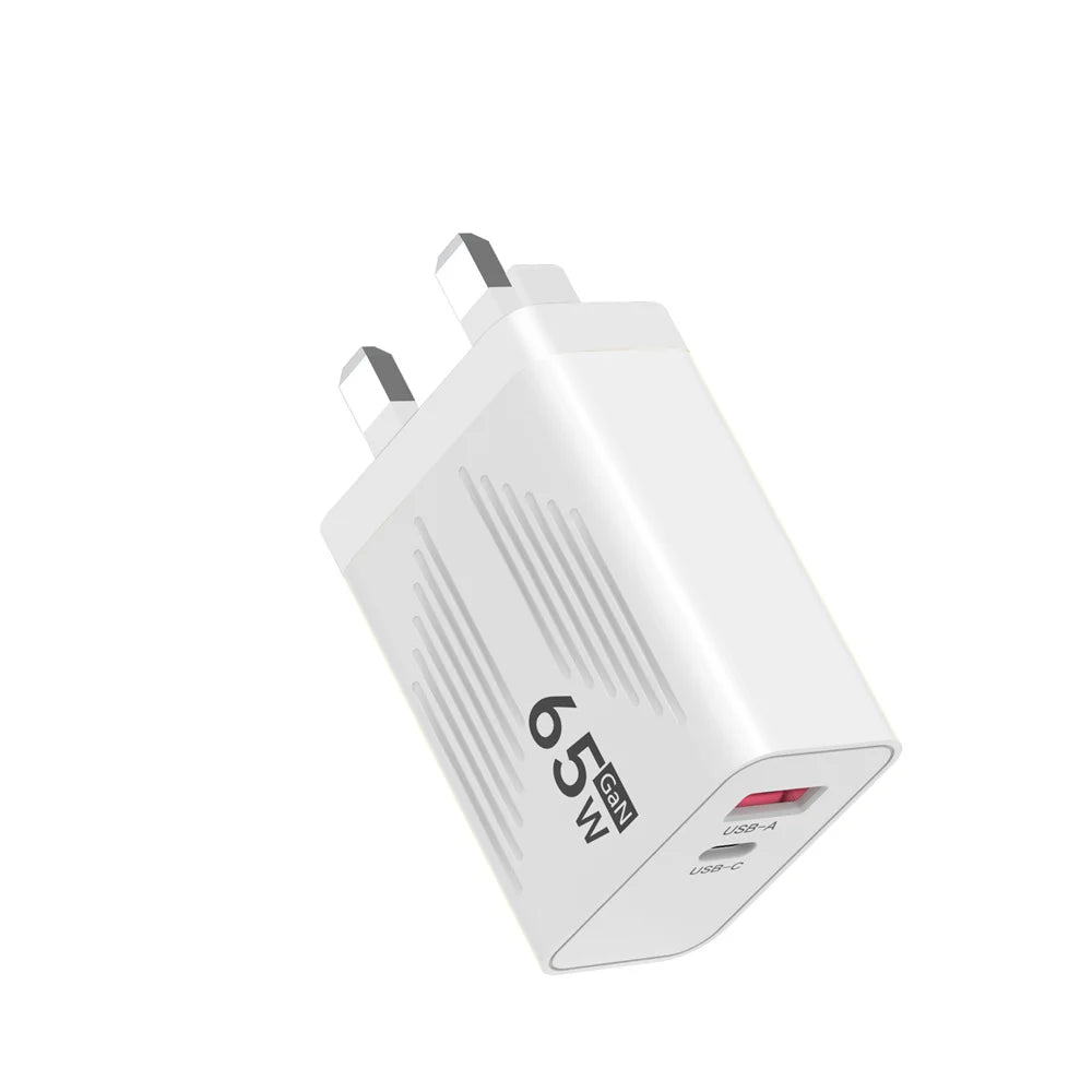 65W GaN USB C Fast Charger PD QC 3.0 Travel Wall Adapter with UK US EU Plug for iPhone Samsung Xiaomi Huawei Mobile Phone
