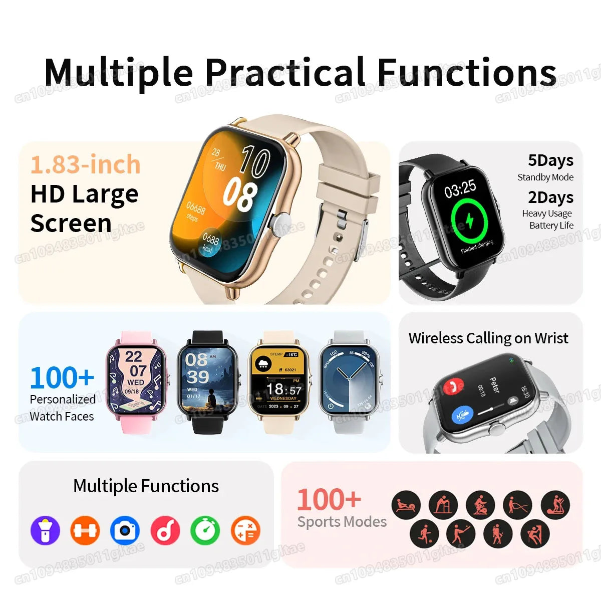 New Smartwatch BT Call Health&Sleep Monitoring 1.80''HD Screen Kids Smart Watch Waterproof Fashoin Sports Bracelet For Women Men