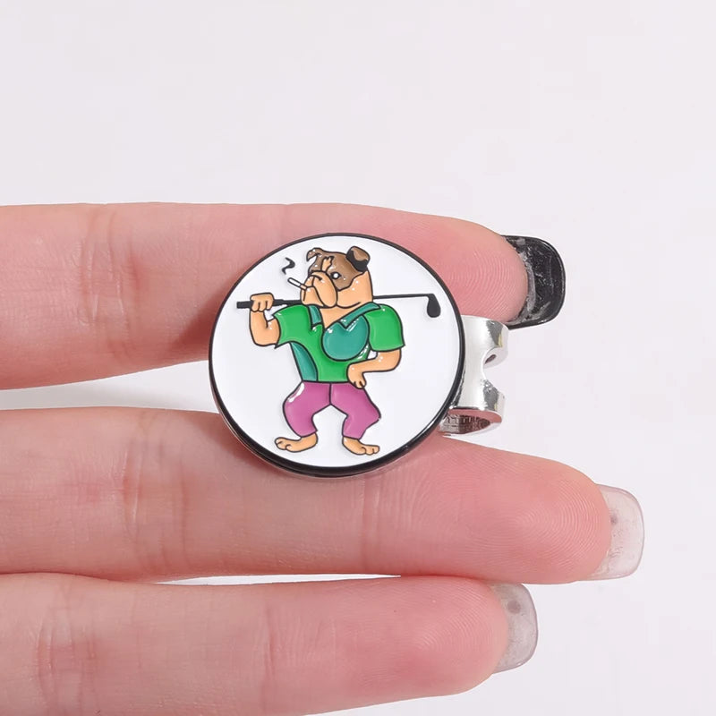 Magnetic Golf Ball Marker Hat Clips Funny Cartoon Print Accessories for Golf Cap Metal Decorative Jewelry Gift for Golf Lover