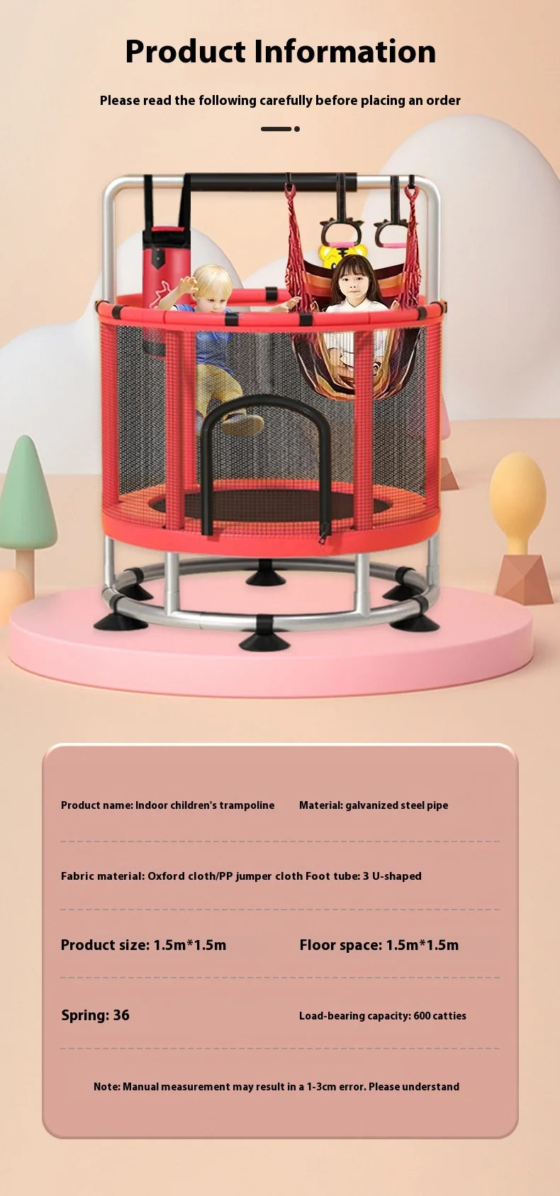 Children's Indoor Trampoline Home Use Jumping Bed 3-10 Years Old Household Trampoline Fun Fitness Exercise for Kids