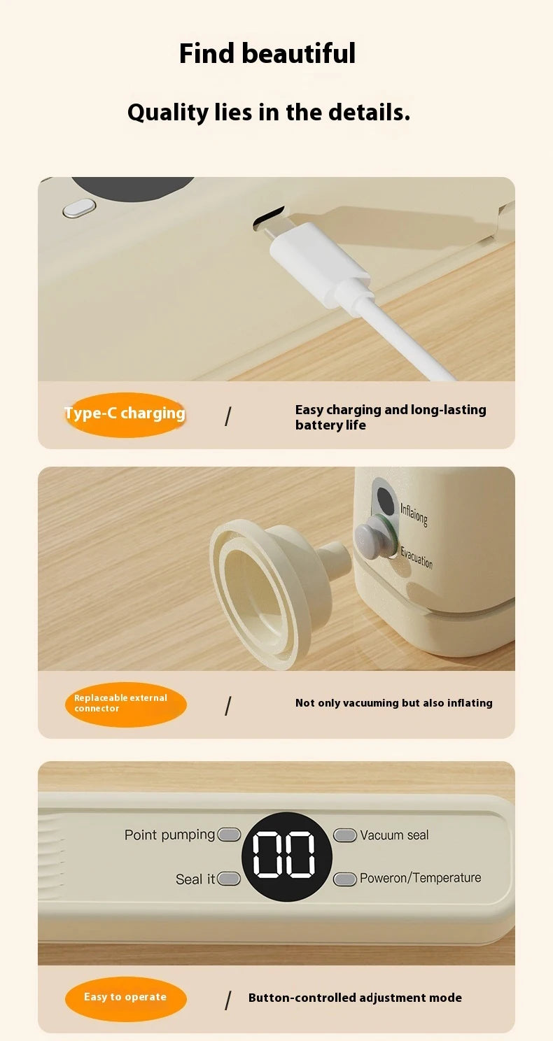 Handheld Mini Vacuum Sealer Rechargeable Design Automatic Sealing Machine Kitchen Food Storage Helper