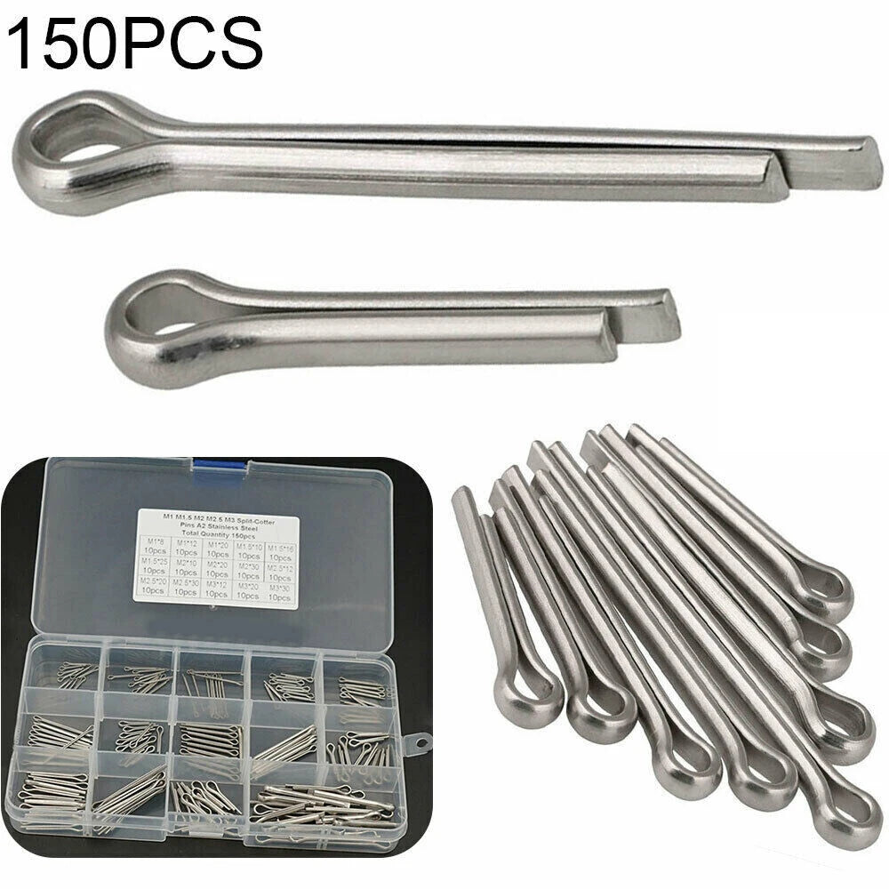 150PCS Split-Pins / Split Cotter Pins Stainless Steel A2-Marine Grade (304) +Box Steel Hard Case Link Assortment
