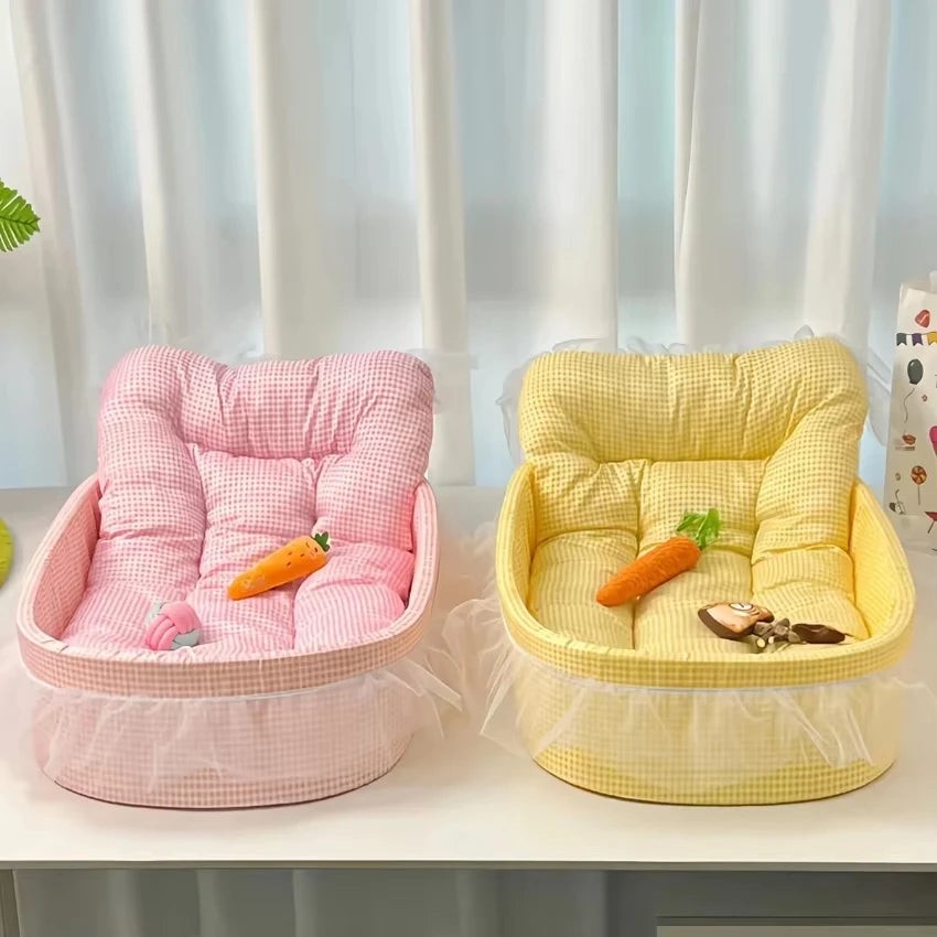 1set Cute Lace-Trimmed Pet Princess Bed For Winter - Soft Polyester Plush Oval for Small Dogs/Cats, Easy Assembly Indoor Use