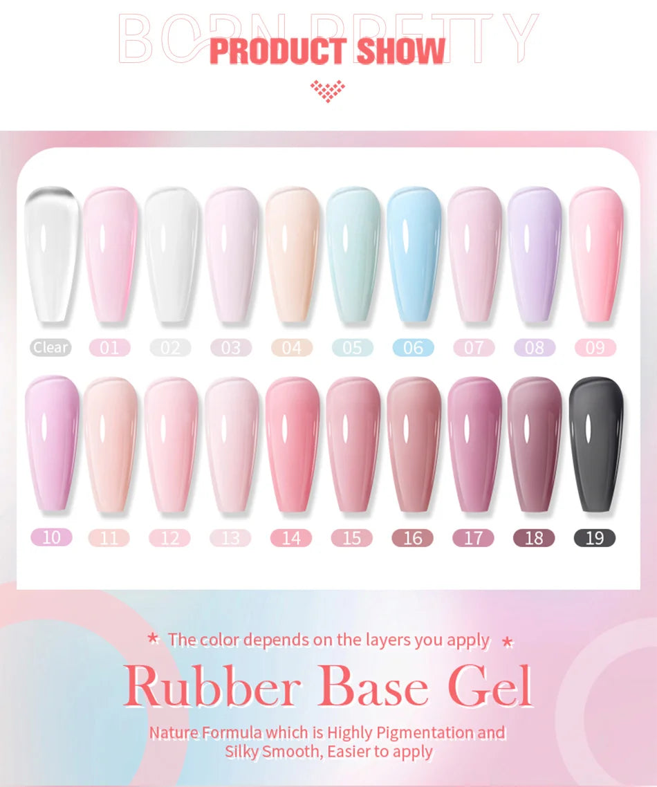 BORN PRETTY 15ml Jelly Nude Rubber Base Gel Natural Milky White Clear Semi permanent Self-Leveling Soak Off UV LED Gel Varnish
