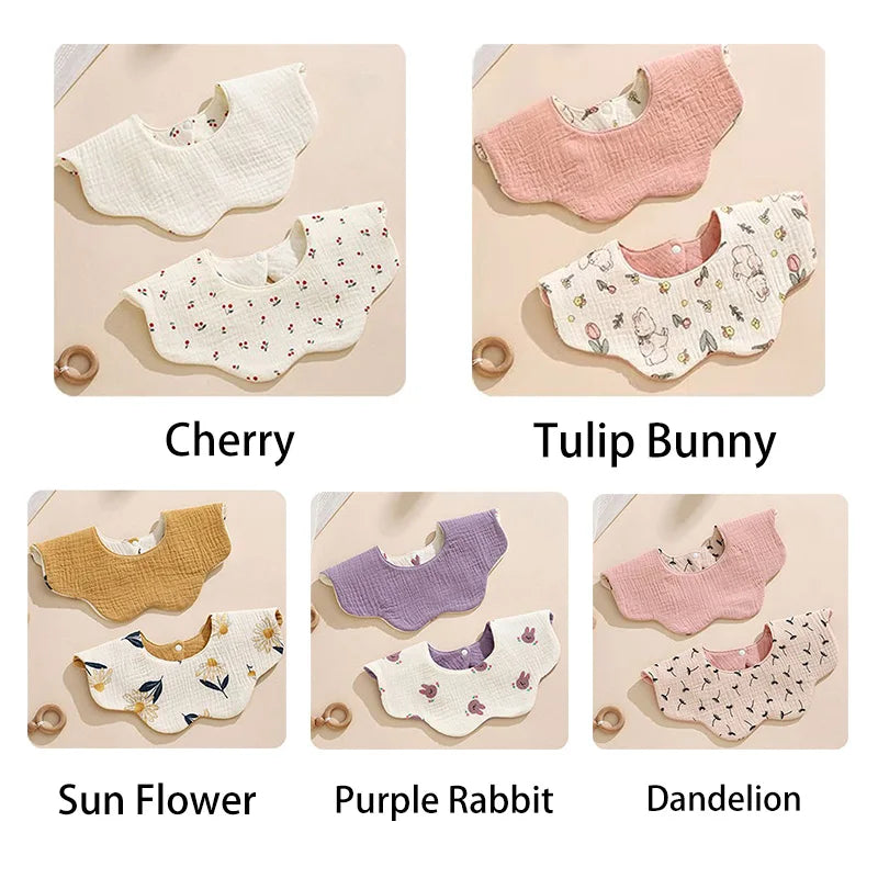 5-piece baby feeding bibs, made of pure cotton gauze, with cute patterns, soft and skin-friendly, double-sided use as drool rags