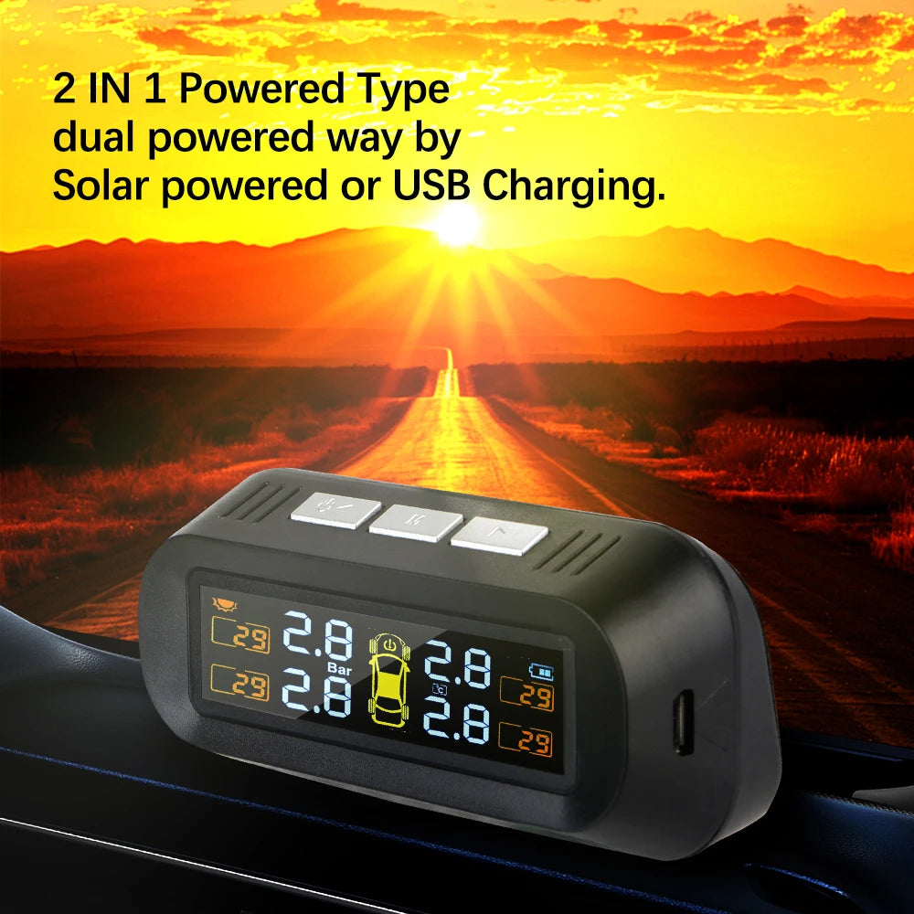 Tire Pressure Monitoring System Temperature Warning New C External Battery Version Sensors Solar TPMS Car Tyre Pressure Monitor