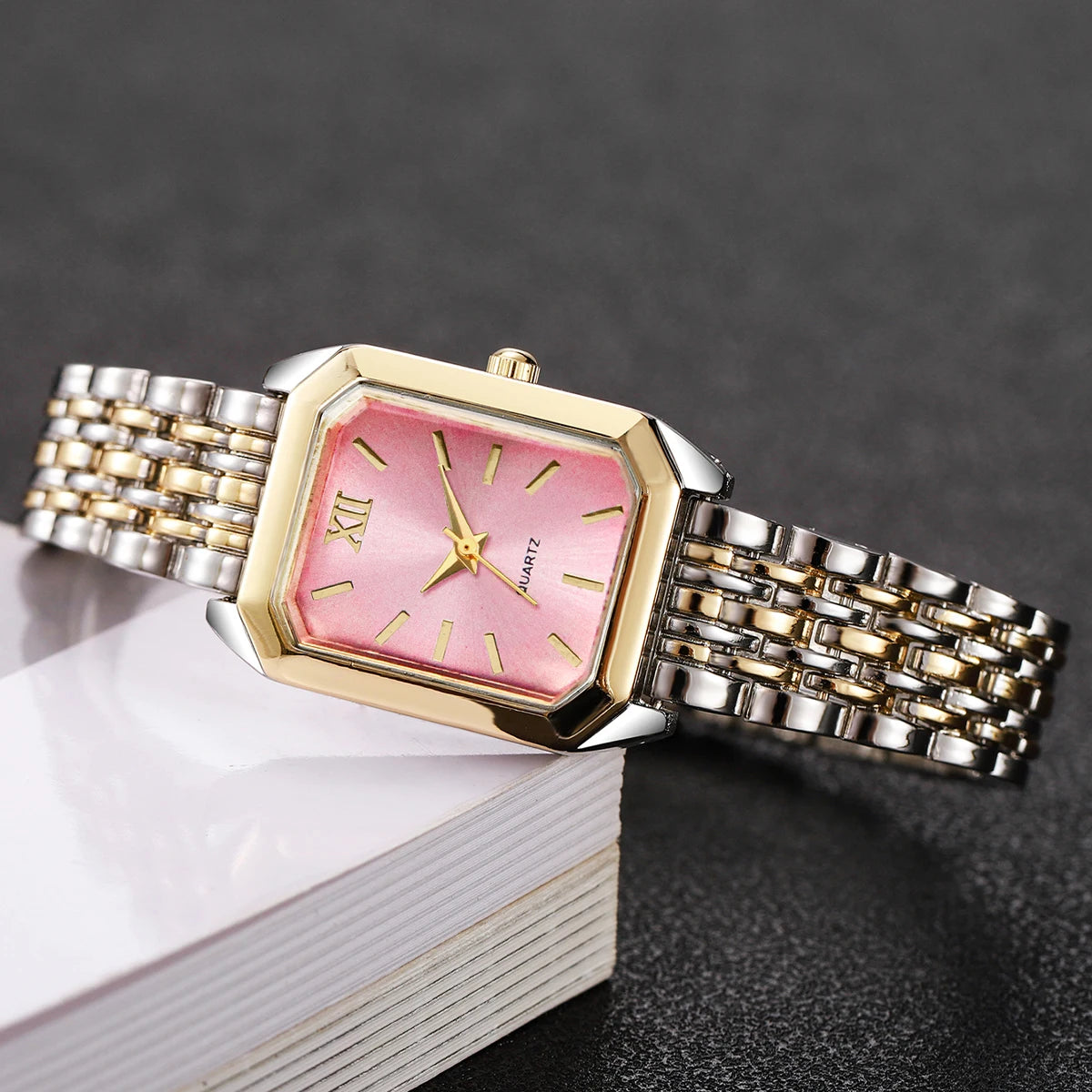 Fashion Mix Gold Women Quartz Watch Ladies Rectangle Roma Dial Wristwatch Reloj Mujer Girls Clock Gift (Without Box)
