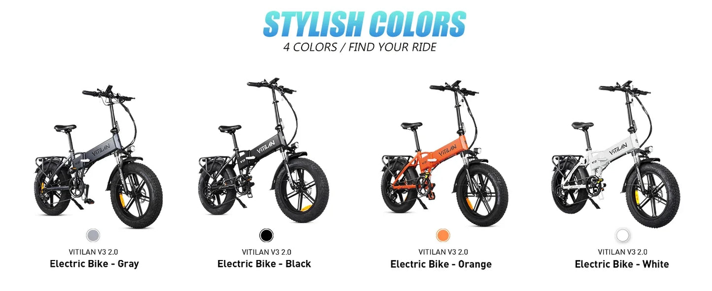 VITILAN V3 2.0 Electric-bicycle For Adults 750W Folding E-Mountain bike 48V13AH 20 inch Fat Tire Off Road Electric Bike